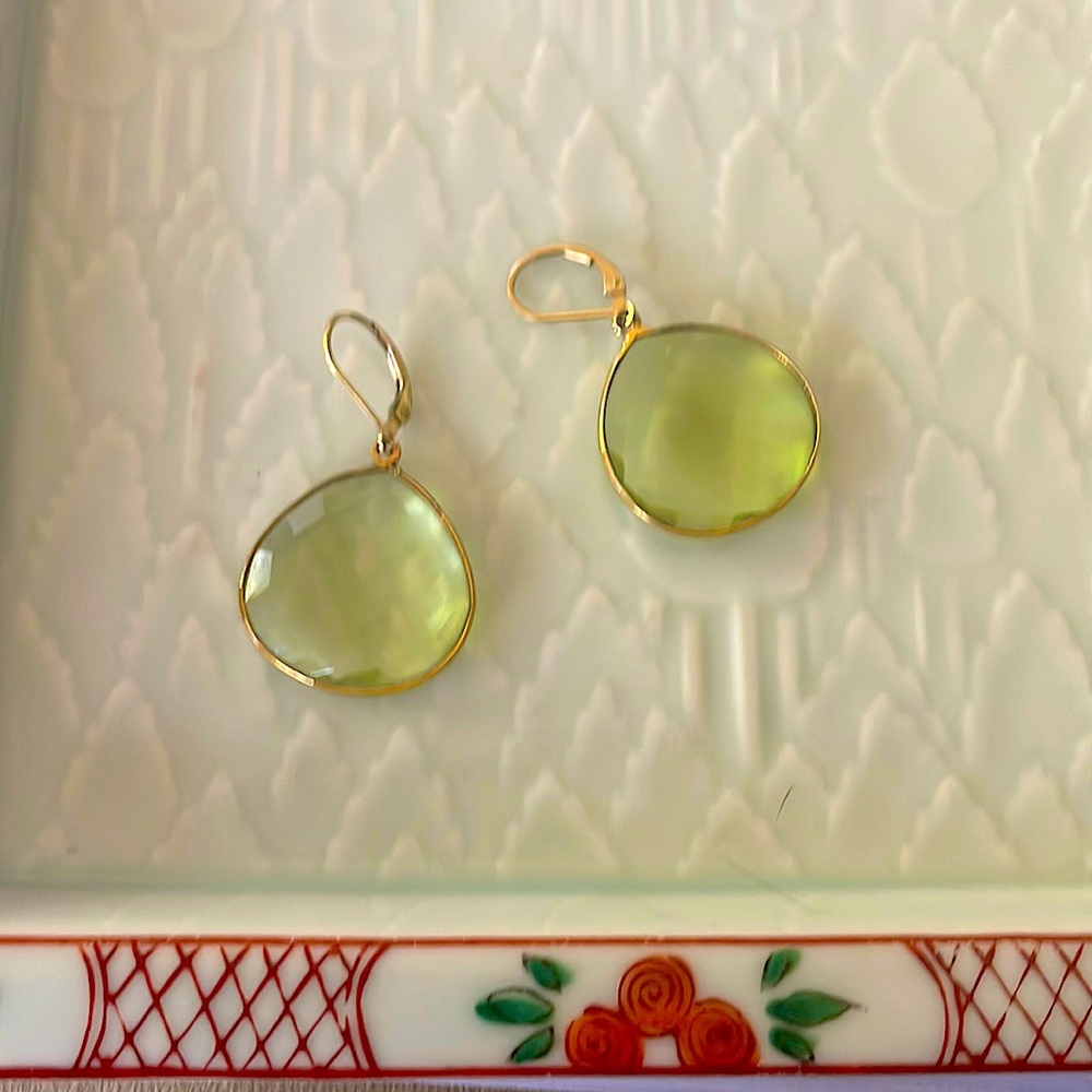 Large Citrine Drop Gold Earrings
